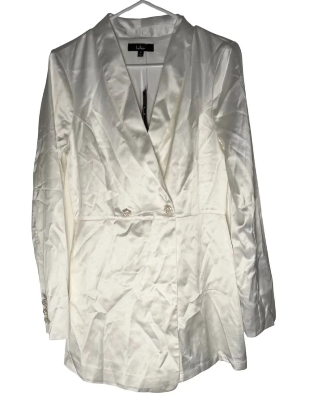 Lulus Regal Aura White Satin Long Sleeve Blazer Romper Women's Size Medium NWT! - Picture 2 of 7